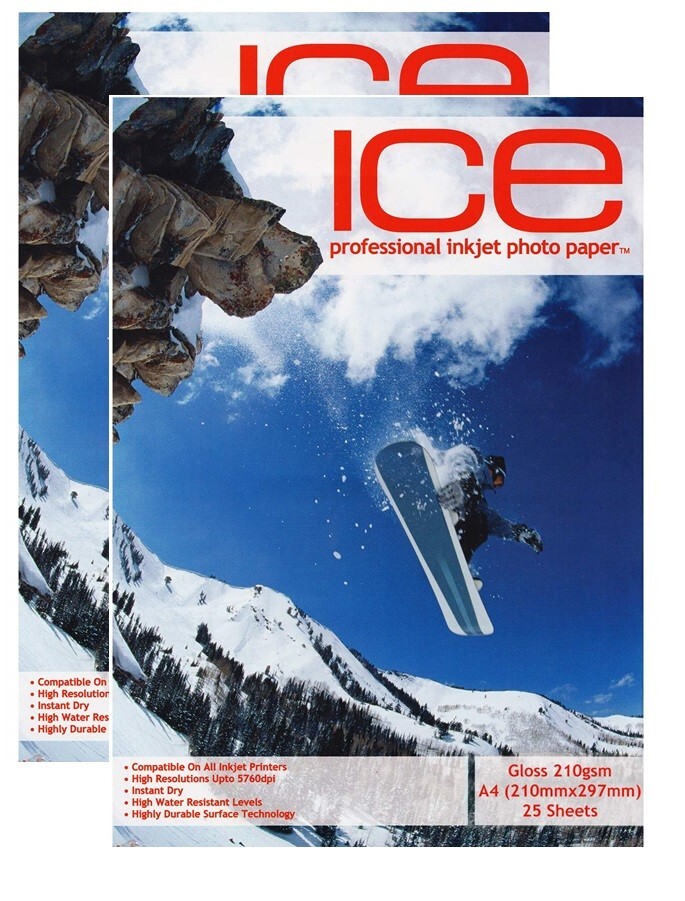 50 ICE 210 gsm A4 Single Sided GLOSS coated Professional PHOTO INKJET paper