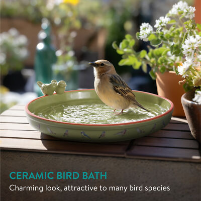 Bain D'oiseau, Bain D'oiseau Debout En Céramique, Décoration De Jardin, Bain D'oiseau Avec 2 Oiseaux, Bol D'oiseau Debout, Abreuvoir En Céramique