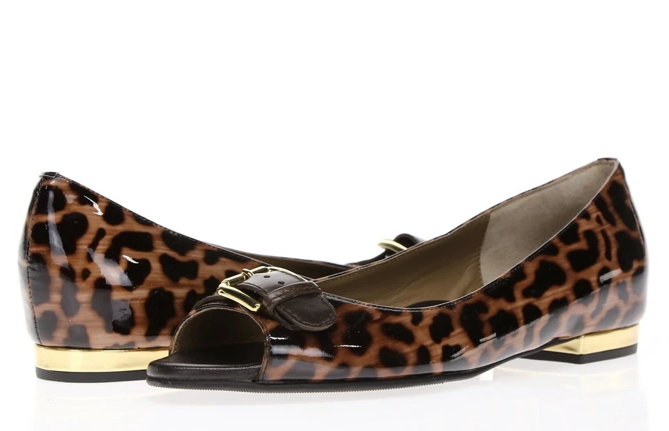 Anyi Lu Womens Leopard Print Patent Leather Slip On Open Toe Flats  Size 36.5 - Image 2 of 4
