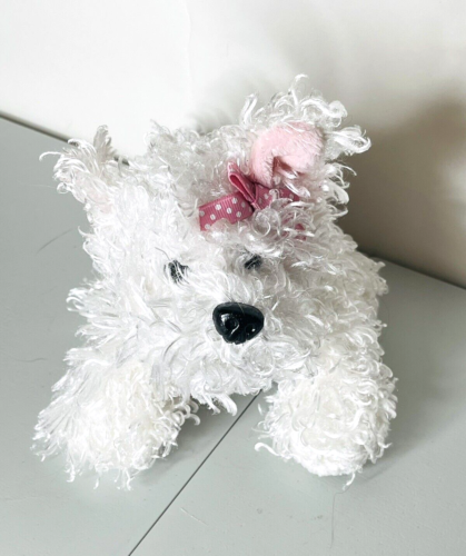 Ganz White Terrier Puppy Dog Webkinz Lil Kinz No Code Stuffed Animal 9" Long Bow