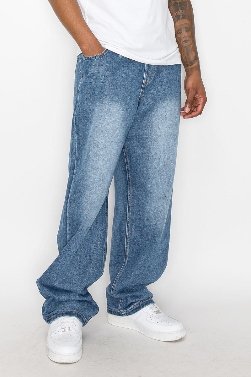 Victorious Men's Essential Loose Fit Baggy Wide Denim Jogger Jeans