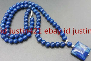 Naturel 6mm Lapis Lazuli Perles Rondes Pendentif carré Collier de pierre 18'' AAA