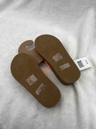 π Rainforest Cafe Girls Wedge Flip Flops Soft Fabric Pink Orange UK 10 Kids New - Picture 4 of 6