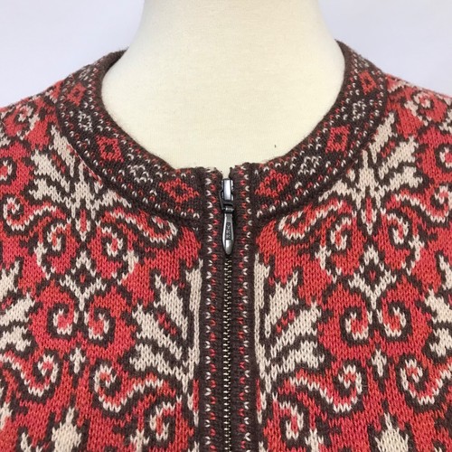 Nomadic Traders Small Coral Brown Cardigan Sweater Full Zip Fleur De Lis Knit - Picture 3 of 8