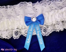 Personalised Garter Wedding Bride, Royal Blue  White Handmade Lingerie Crystal