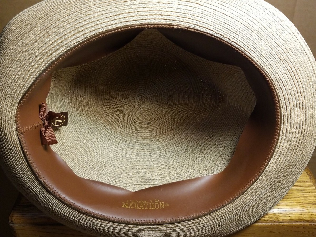 Vintage Penny's Marathon Milan Straw Brim Tan/Brown Fedora Hat