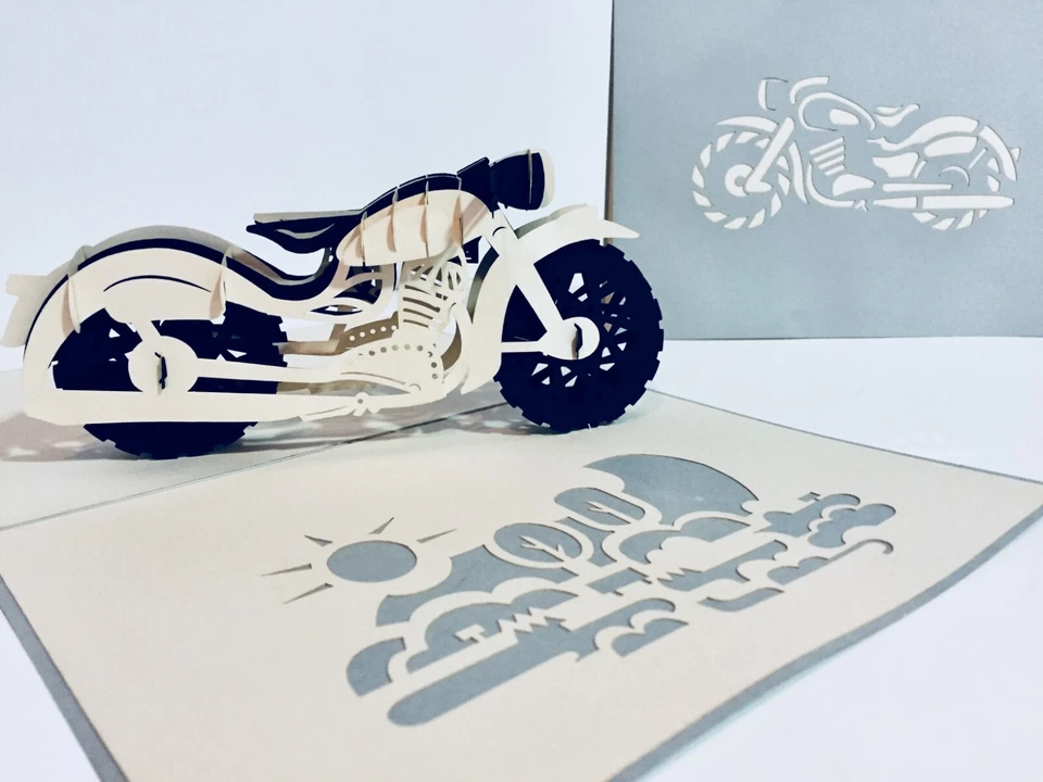 ОРИГАМИ POP CARD Серебряный серый черный мотоцикл 3D Happy день рождения всплывающая карта любовь - Изображение 3 из 4