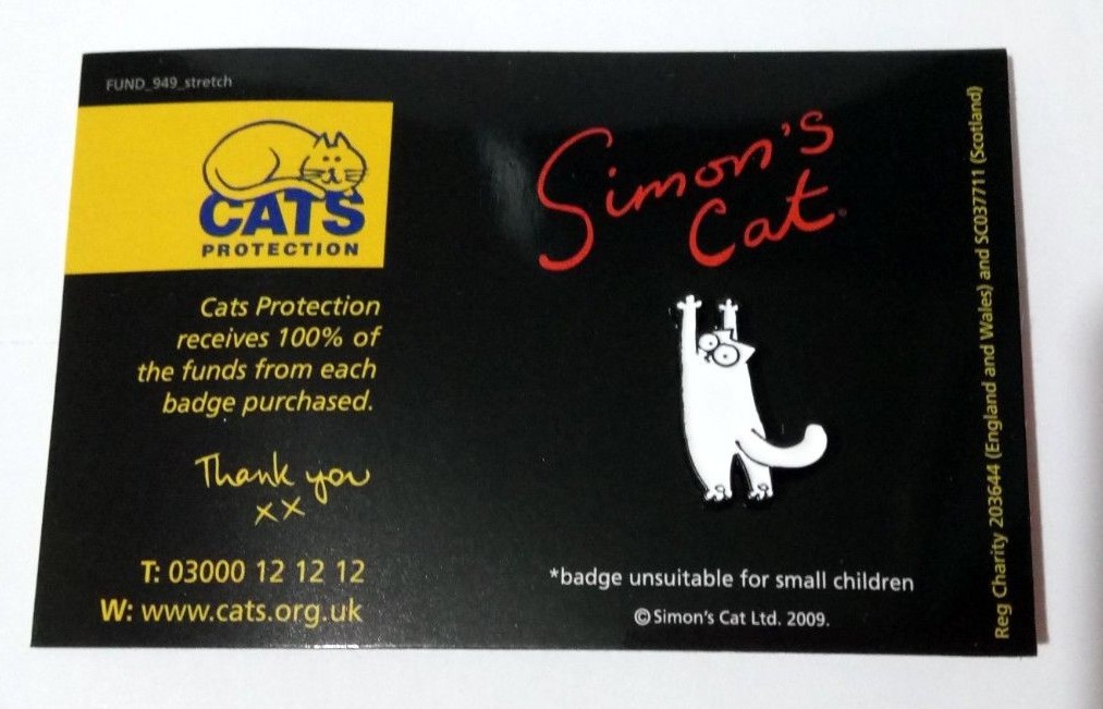 Pin Badge Simons Cat Paws Upwards (Cats Protection Charity Listing)