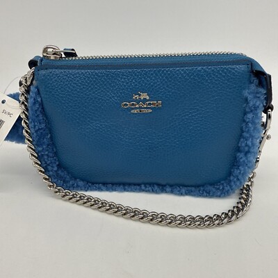 Coach Bag Small Wristlet Blue Peacock Shearling Nolita 15 64748b