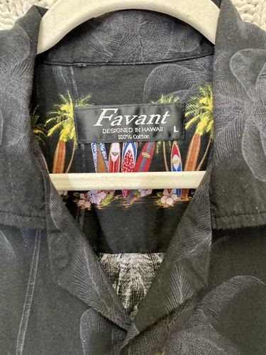 Camisa Hawaiana Favant Para Hombre L Negra Aloha Camp Surf Palmera EE. UU. 100% Algodón - Imagen 2 de 7