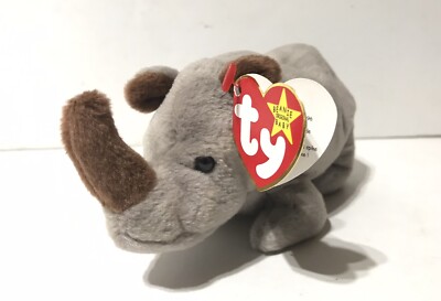 Beaniebaby出品 Ty Beanie Babies Spike The Rhino 1996***Rare with Errors on Tag
