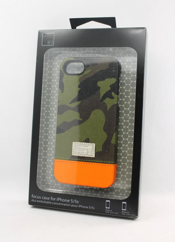Funda rígida de cuero con enfoque hexagonal para iPhone 5 iPhone 5s iPhone SE camuflada/naranja Foto 3 de 4