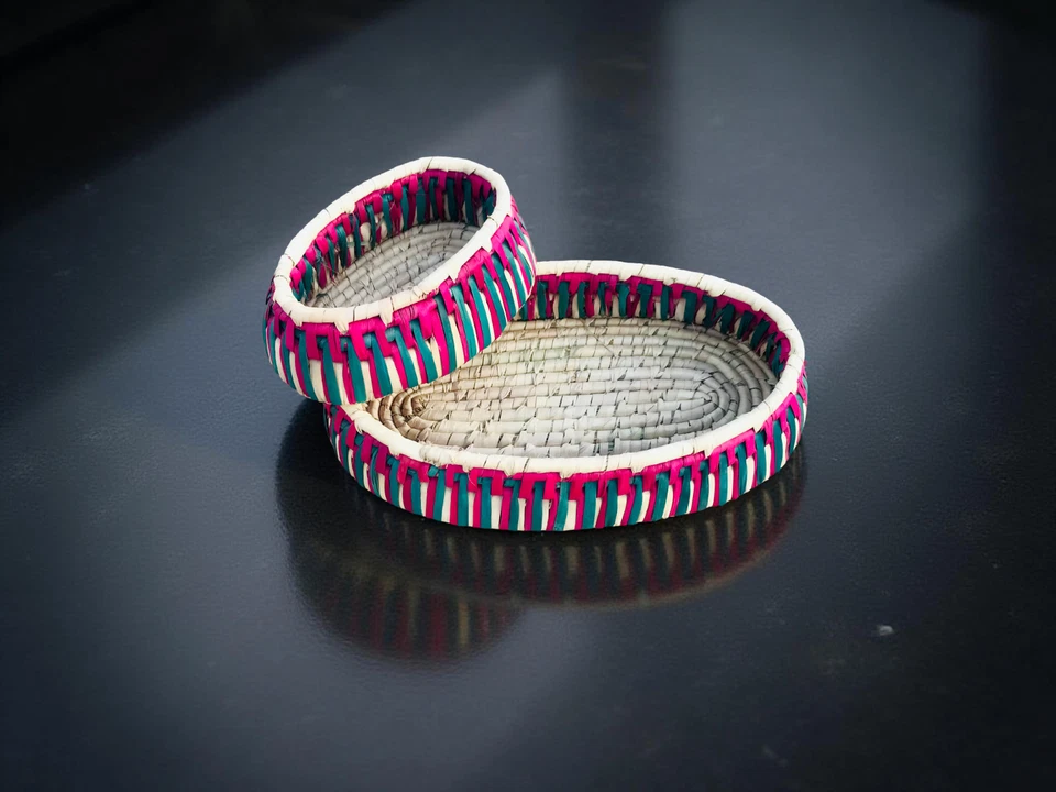 Set of Handmade Date Palm Leaf Spoon Boxes & Set of Serving Trays (Bundle of 4) - Image 3 of 4