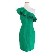 J.CREW women’s green ruffled one-arm cotton & silk dress Sz 4