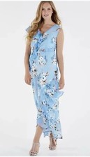 Ladies Summer Dress Kaleidoscope BLUE FLORAL Print Frill Maxi Size 10 BNWT