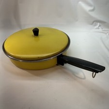 Vintage Sears MCM Yellow 12โ Skillet Pan W/ Lid Camper Rally Atomic USA Made