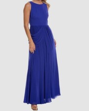  795 Badgley Mischka Women's Blue Sleeveless Draped Gown Dress Size 8