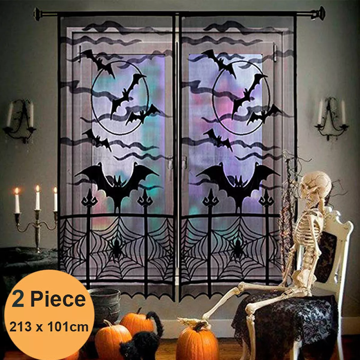 BIG SALE 2x Haunted House Halloween Decoration Gothic Black Lace ...