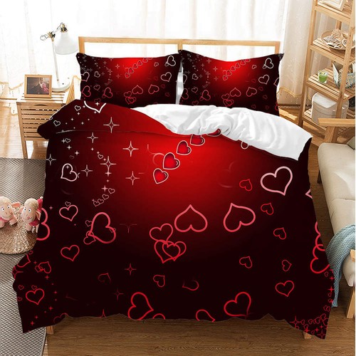Red Hearts Beating 3D Quilt Duvet Doona Cover Set Single Double Queen King Print - Bild 2 von 8