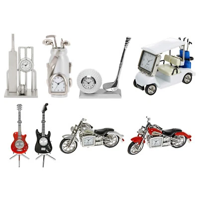 JOE DAVIES Miniature Techno Desk Clock Assorted Designs - Sports Guitar Bikes Gift - Steel