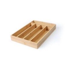Natural Bamboo Silverware Organizer 5 Compartment Kitchen Drawer Utensil Storage