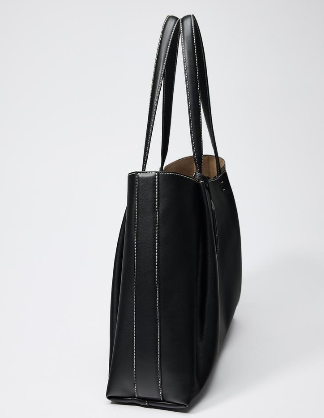 Zara 2025 Coated Large Tote Bag with Charm Tag Black - Zara