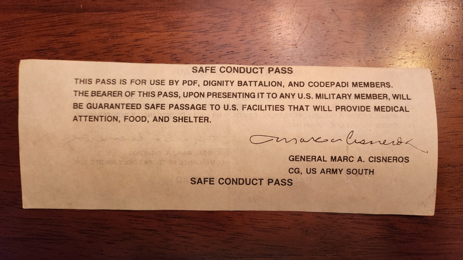 Operation Just Cause Safe Conduct Pass Leaflet 1989 Panama Military Collectible