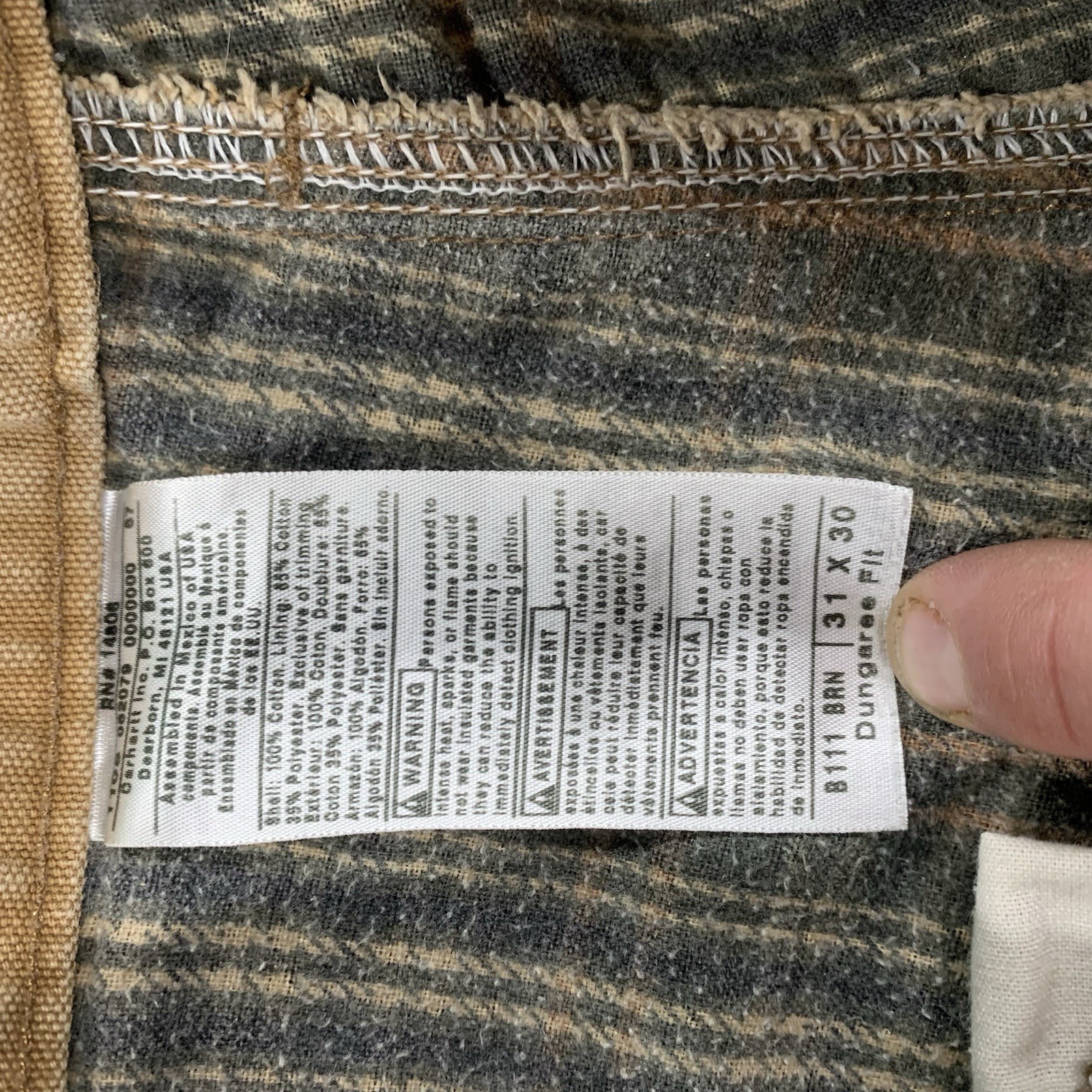 carhartt b111 brn insulated Pants 31x30 dungaree fit  thumbnail 4