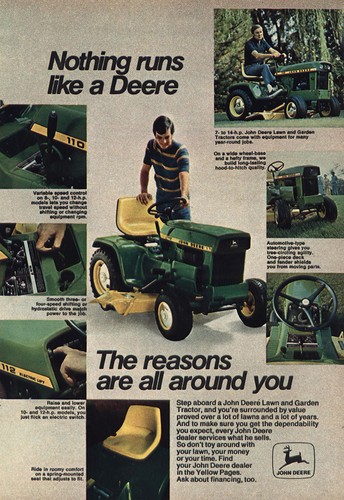 1974 John Deere Riding Mower: Reasons Are All Around Vintage Print Ad