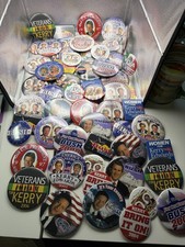 LOT OF 55 POLITICAL VINTAGE BUTTONS PINS BUSH KERRY CLINTON GORE PRESIDENTIAL