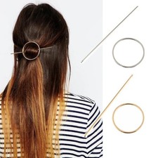 2pcs Round Hair Clips Alloy Single Circle Geometric Hairpin Elegant Fashionab...