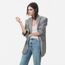 Zara Dark Gray heathered Glen Plaid Oversized Blazer with 2 button close - M