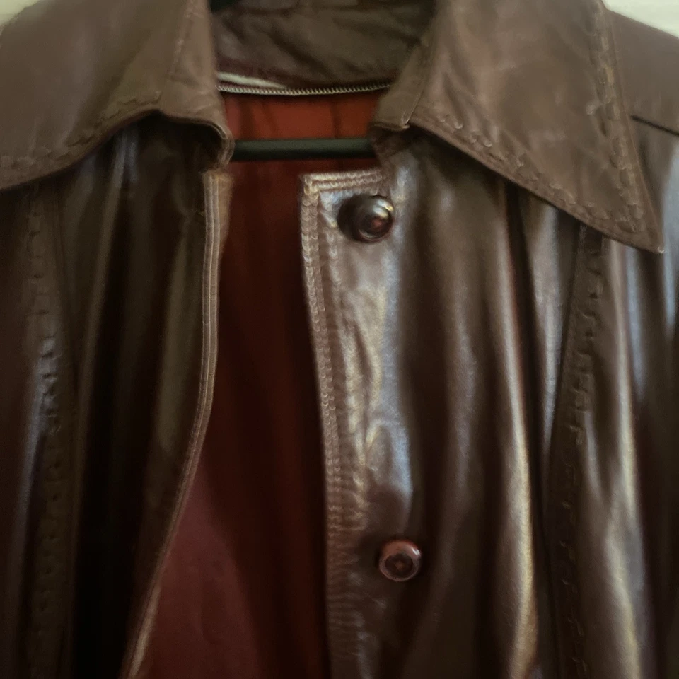 Gabardina mujer cuero genuino M/L borgoña vintage años 70 80 Foto 4 de 4
