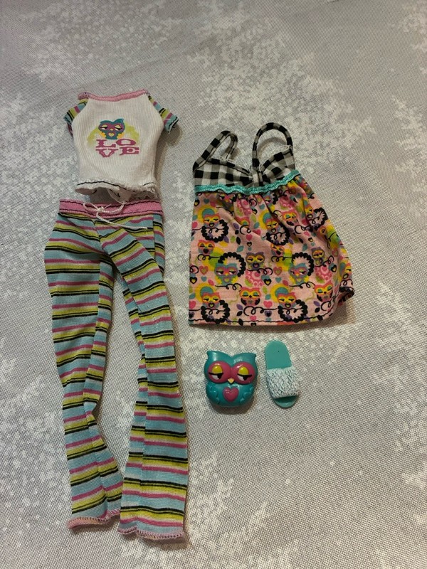 Barbie Doll Fashion Fever Love Owl Striped Pajama PJ Set Rare Nightgown Stuffy