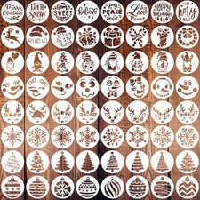 64-Piece Small Christmas Stencils Reusable Creamy White 3x3 Inch Christmas Or...
