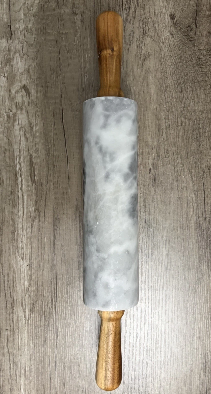 Marble Stone Rolling PIN with Wood Cradle Stand Gray Kitchen Vintage Stone