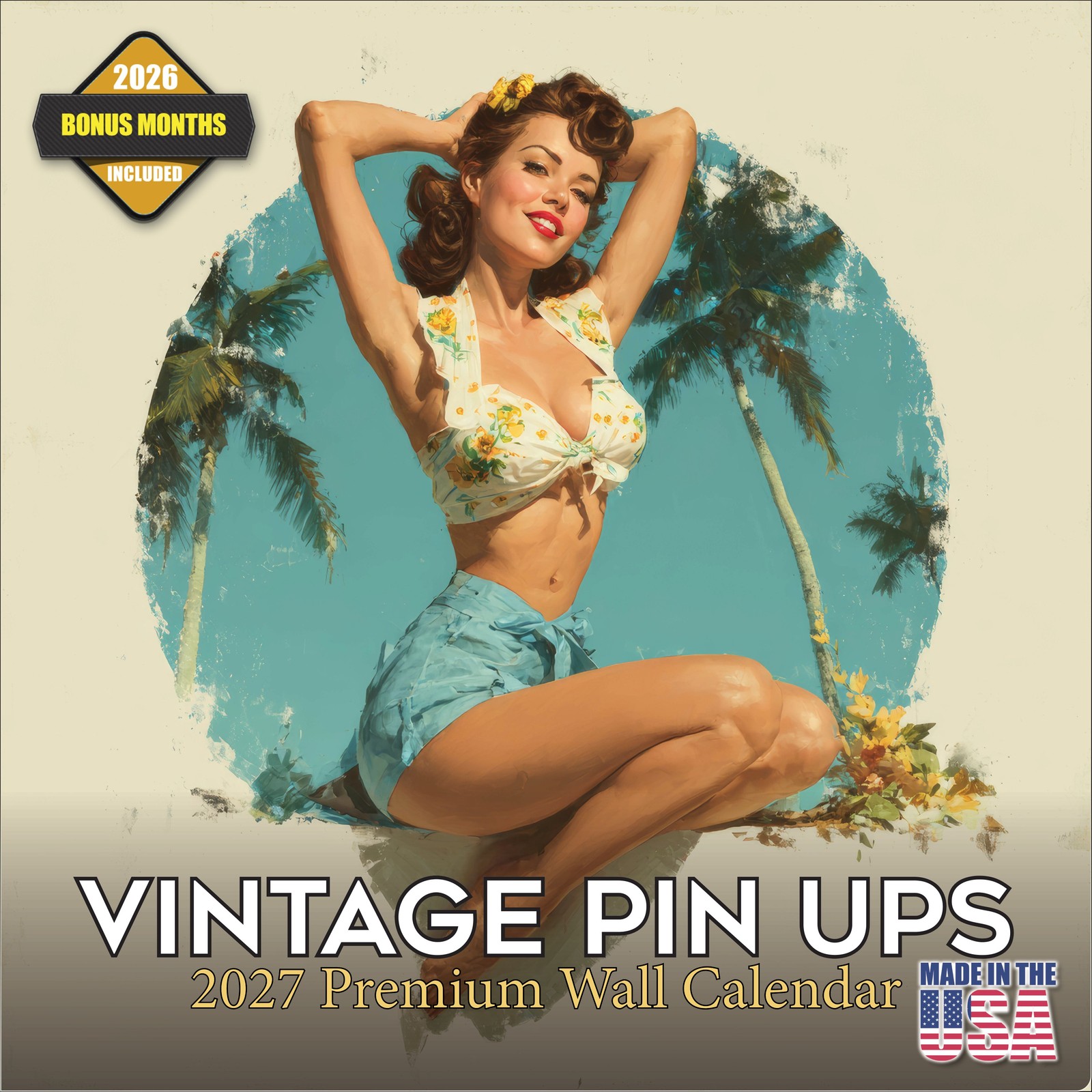 Vintage Pin Ups 2027 Wall Calendar with Bonus Months 12x12 Retro Art Decor Gift