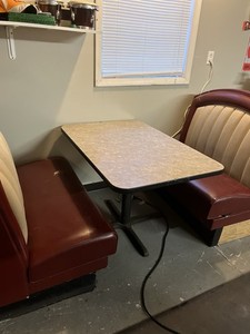 3sets Channel Back Upholstered Restaurant Booths with 3 Tables Red and Beige