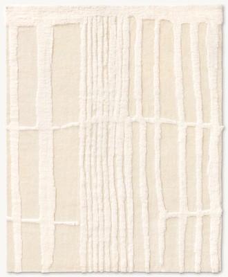 Hand knotted Thickly spun undyed yarns are by, then carved into intersecting