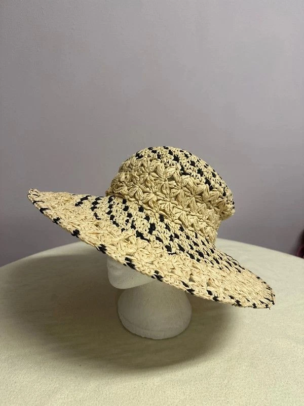 Oliver Bonas beige and black paper sun hat wide brim cap. One size