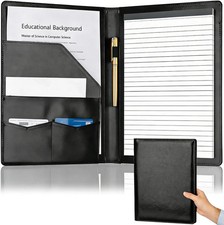 Padfolio Portfolio Binder, Faux Leather Folio Folder Organizer, Black