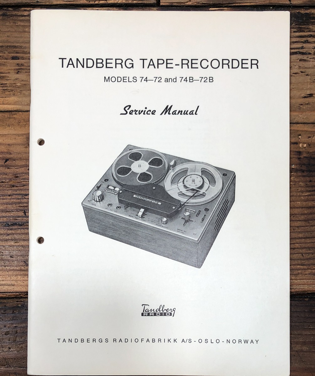 Tandberg Model 72 74 74B 72B Reel to Reel Service Manual *Original*