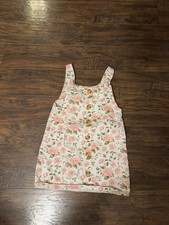 Little Lass Girls Size 6x Floral Print Overall Denim Dress Pink White