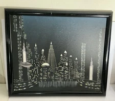 Painting on Canvas - Nightime Cityscape From an Infinity Pool - 24X20 - Framed