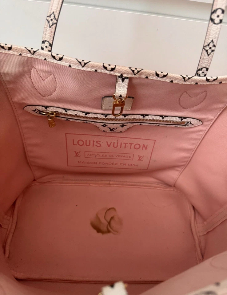 Auténtico Louis Vuitton Neverfull Monograma Gigante MM Forro Rojo/Rosa Con Bolsa Foto 3 de 4