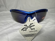 X-LOOP Men  s Sunglasses Blue Frames  Blue Mirror Lens Semi-Rimless NEW