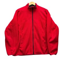 Lands' End Fleece Jacket Boys L 14-16 Red Full Zip Outdoor Mock Neck Fleece