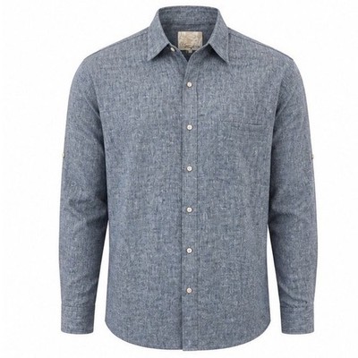 Tasso Elba Island Mens XL Blue Linen Cotton Roll Tab Sleeve Button Up Shirt