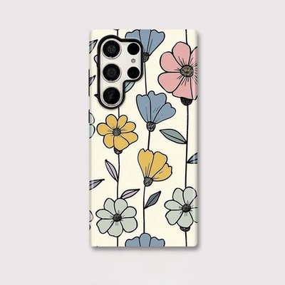Minimalistische gelbe Flower Line Art robuste Hülle für Samsung Galaxy S20 S23 S24 S25 
