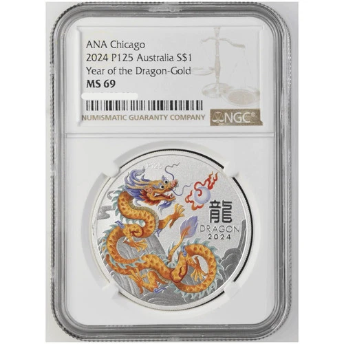 2024 Australia ANA Lunar Golden Dragon 1oz Silver Coin NGC MS 69